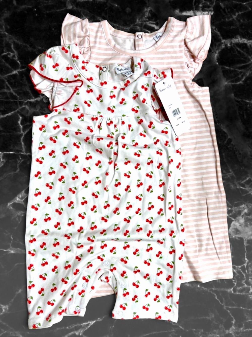 Set Of 2 Splendid Romper Set - Pink Multi Stripes Cherry